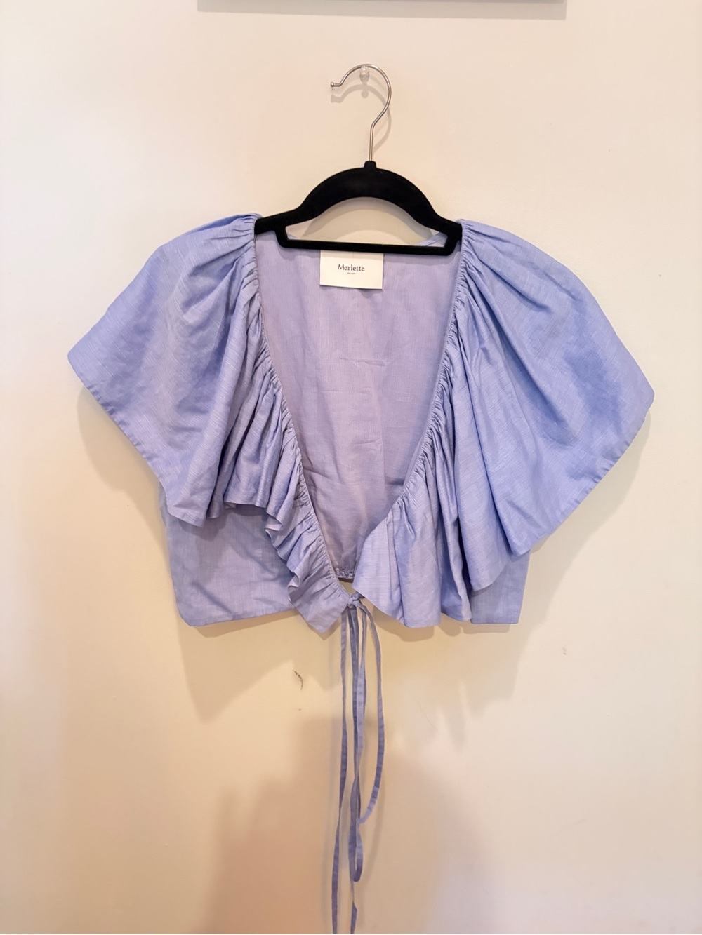 Merlette NY Lavender Ruffle Tie-Front Crop Blouse